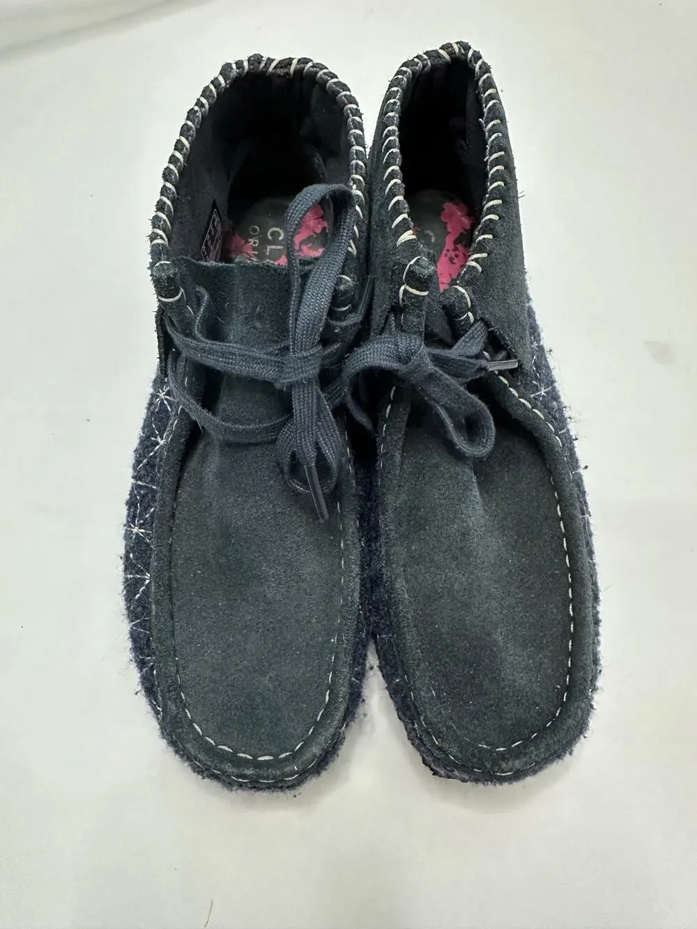 Clarks Originals Wallabee Boot in the navy sashiko style suede Women's 6.5